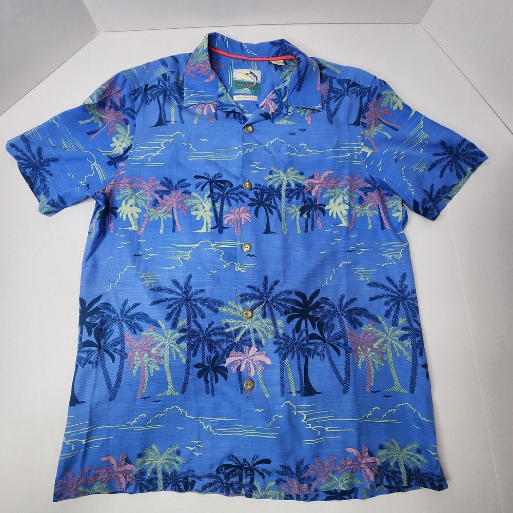 Tommy Bahama Shirt Mens S 100% Silk S/S Tropical Print Button Front Camp Hawaiia